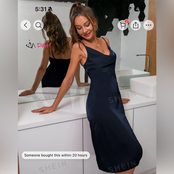 SHEIN D&M split thigh cowl neck satin midi cami dress - Picture 3 of 3